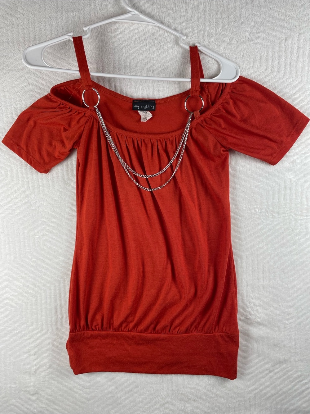 Y2K Red Off-Shoulder Chain-Accent Women's Top